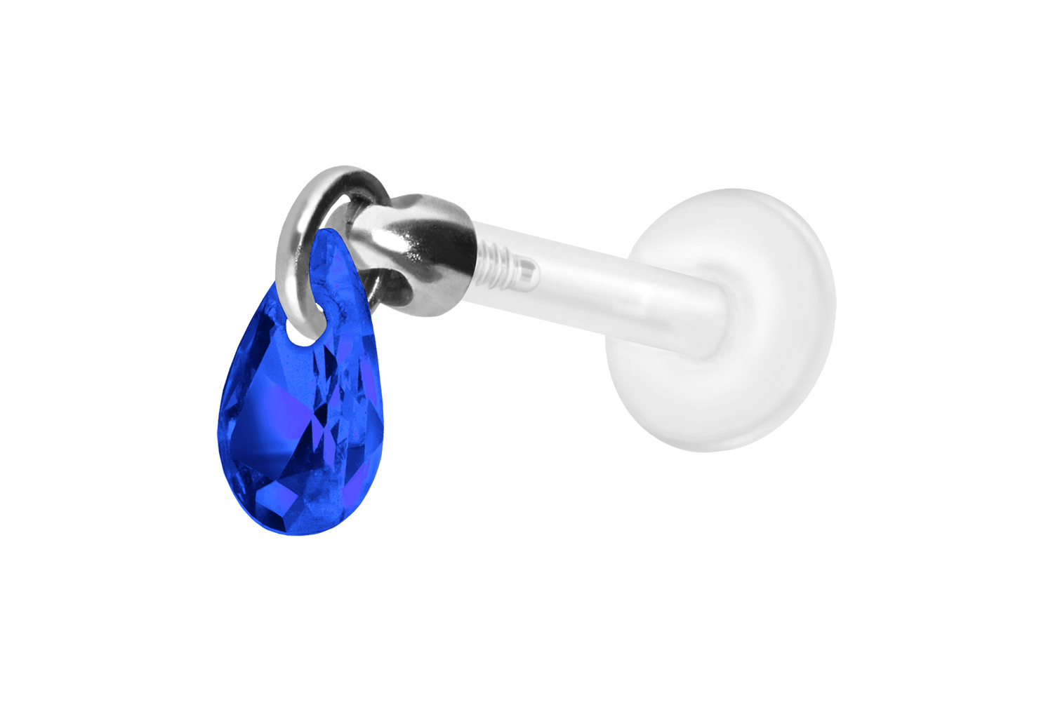 PTFE Labret Piercing mit Innengewinde + Titan-Aufsatz KRISTALLTROPFEN
